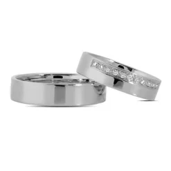 14 kt Weißgold Ringe - seidenmatt - 11x0,01 kt. Brillanten