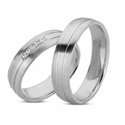 14kt. Weißgold Ringe - seidenmatt - 5x0,01 kt. Diamanten