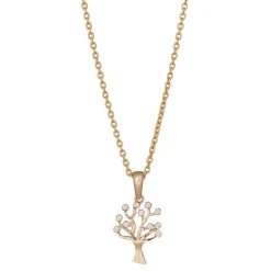 Lebensbaum aus 8 Karat Gold mit Zirkonia mit vergoldeter Kette
