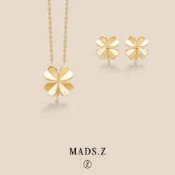 Mads Z - Clover Halskette mit Zirkon in 8kt. Gold