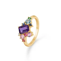 Mads Z - Four Seasons Autumn Ring aus 14 Karat Gold mit roten Steinen und 0,055 Karat.