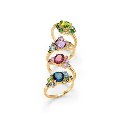 Mads Z - Four Seasons Autumn Ring aus 14 Karat Gold mit roten Steinen und 0,055 Karat.