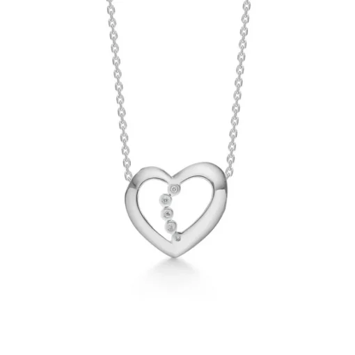 Mads Z - Herzanhänger aus 14kt. Weißgold mit 3 Steinen von insgesamt 0,017 ct.