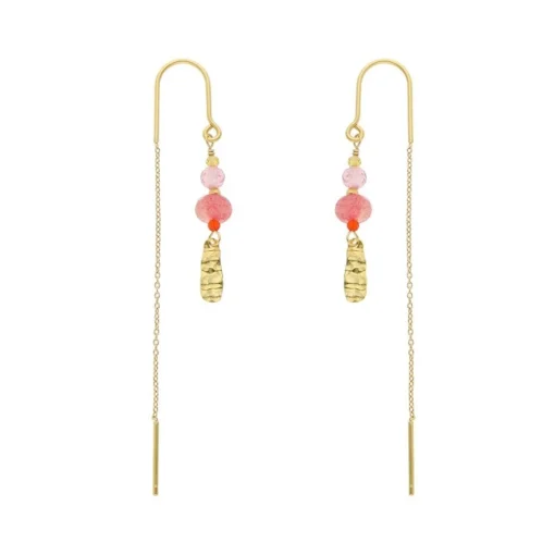 Nuni - Alma Coral Love Moon Ohrringe in vergoldete silber mit Steinen