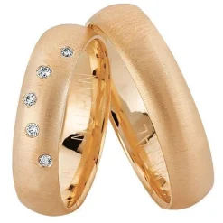 Nuran - Trauringe aus 14kt. Roségold mit 5 Diamanten im Damenring