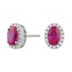 Ovale Rosettenknöpfe aus Silber mit Zirkonia und Kunststoff. rosa Saphir**