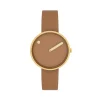 Picto - Braunes Zifferblatt mit Cappuccino-Lederarmband und vergoldetem 34 mm