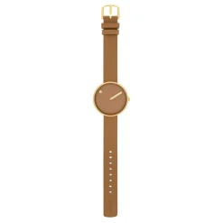 Picto - Braunes Zifferblatt mit Cappuccino-Lederarmband und vergoldetem 34 mm