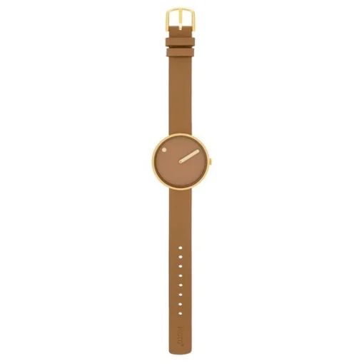 Picto - Braunes Zifferblatt mit Cappuccino-Lederarmband und vergoldetem 34 mm