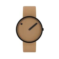 Picto - Cappuccino Lederarmband und Scheibe und schwarzes Uhrengehäuse - 40 mm