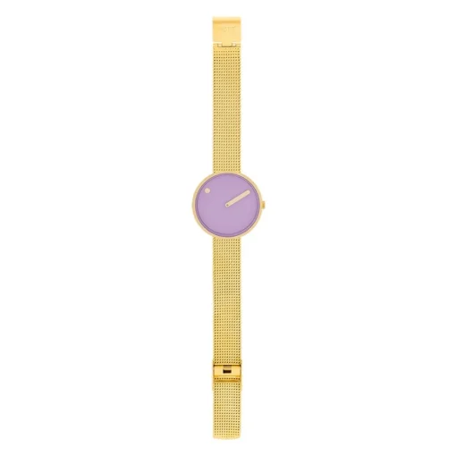 Picto - Helles lavendelfarbenes Zifferblatt und goldenes, Maschenarmband - 34 mm