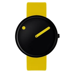 Picto - Schwarzes Zifferblatt mit kanariengelbem Lederarmband - 40 mm