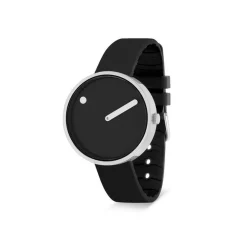 Picto - Schwarzes Zifferblatt mit schwarzem TPU-Armband auf Biobasis und Stahlzifferblatt in 34 mm
