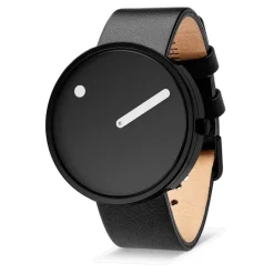 Picto - Schwarzes Zifferblatt mit schwarzem Lederarmband - Größe wählen