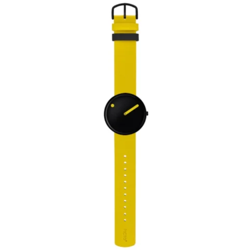 Picto - Schwarzes Zifferblatt mit kanariengelbem Lederarmband - 40 mm
