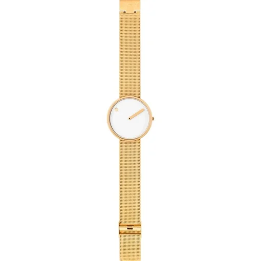 Picto - Weiße Scheibe mit Netzband aus mattem IP-Gold - 40 mm