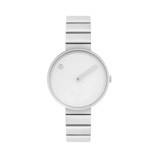 Picto - Weiße Scheibe mit Stahlarmband - 34 mm