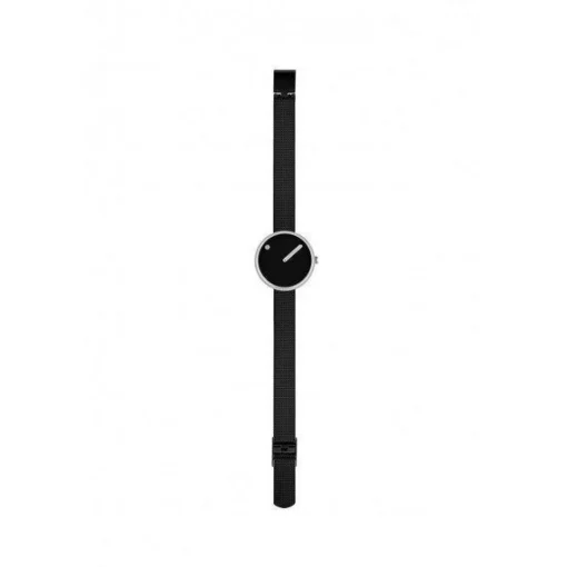 Picto Uhr - Schwarzes Zifferblatt, mattes IP-Stahlnetzarmband