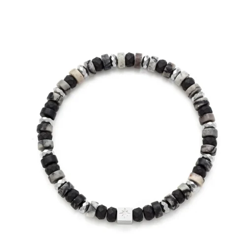 Samie - Armband mit Steinperlen in Schwarz und Grau