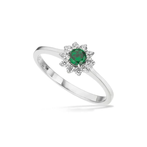 Scrouples - Ring in silber mit Rosette in Grün und Weiß zirkonia