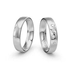 Siersbøl Hochzeit - Eheringe aus 14kt. Weißgold mit Stern (0,09ct.)