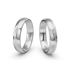 Siersbøl Hochzeit - Eheringe aus 14kt. Weißgold mit Herz mit Brillant (0,021ct.)
