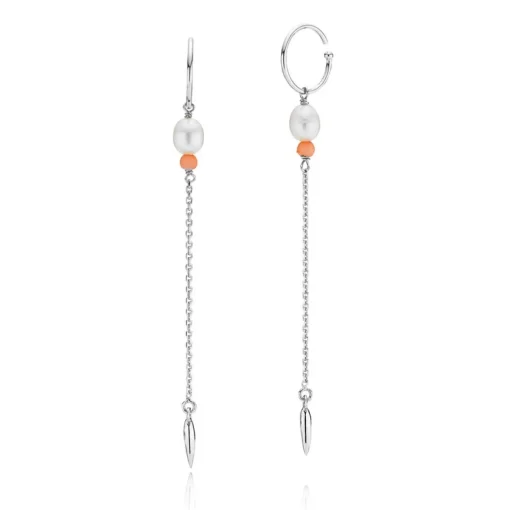 Sistie - Ohrringe mit Kette und Perle in silber **