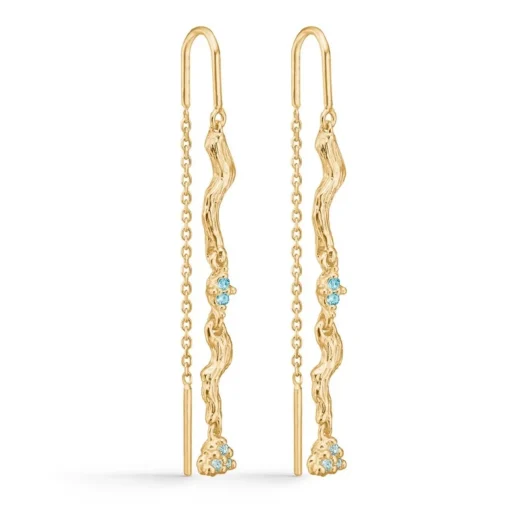 Studio Z - Tangled Ohrenketten in vergoldete silber w. blau zirkonia