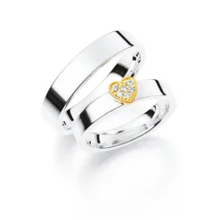 Trauringe aus silber + 14kt Gold Herz mit Diamanten