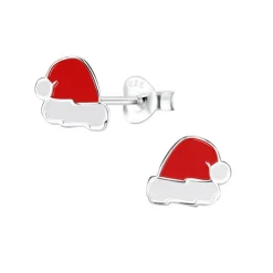 Weihnachtsohrringe - Weihnachtsmütze in silber mit roter Emaille