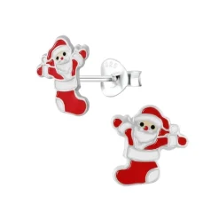 Weihnachtsringe - Weihnachtssocke in silber mit einem Weihnachtsmann